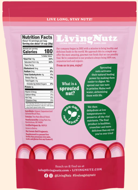 Living Nutz - Raw Sprouted Brazil Nuts 16oz.