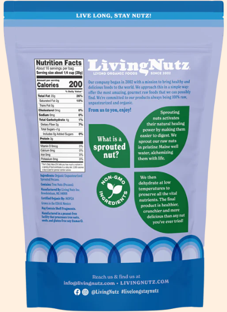 Living Nutz - Organic Sprouted Pecan Halves 16oz.