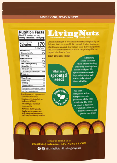 Living Nutz - Organic Sprouted Sunflower Seeds 16oz.