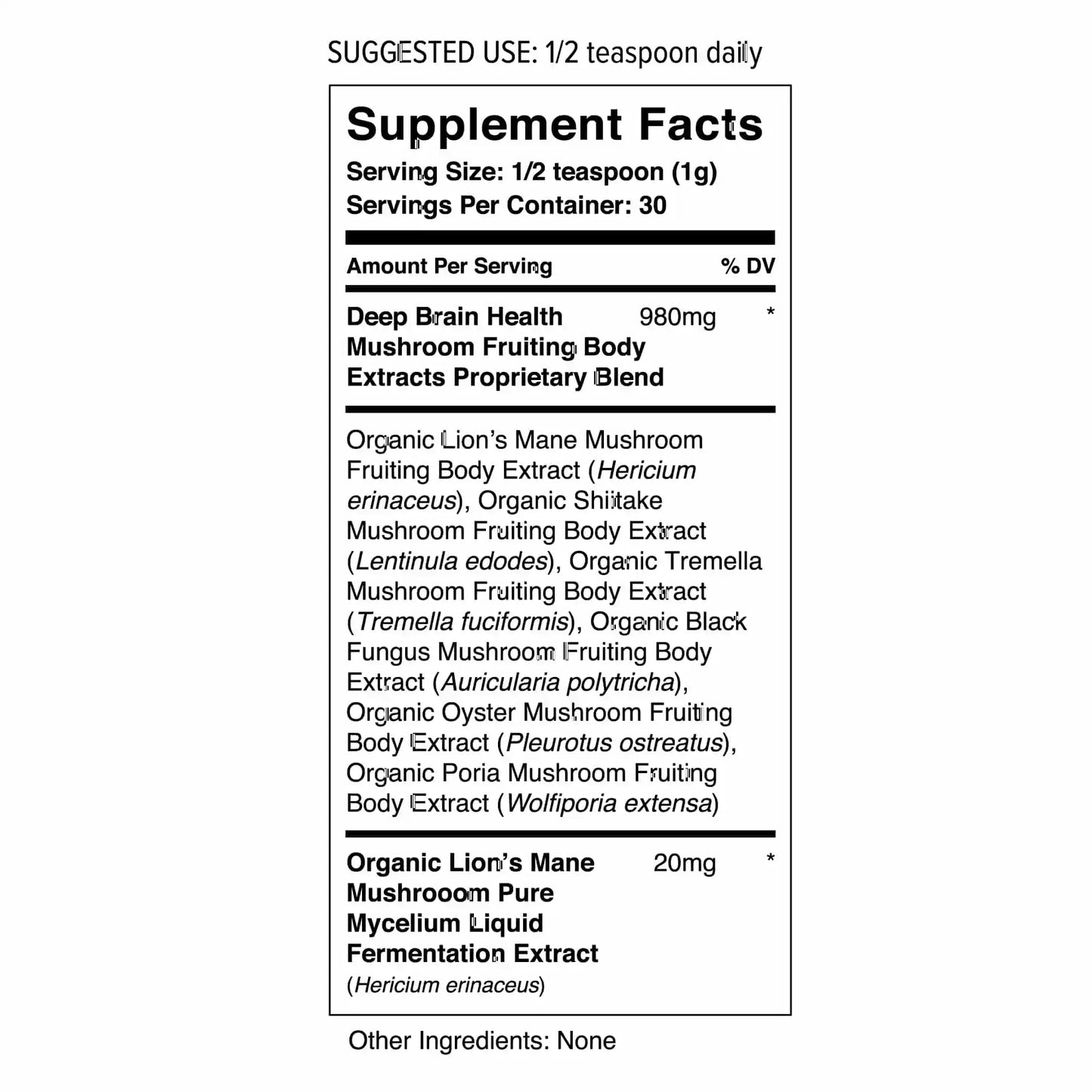 
                  
                    WholeSun Deep Brain Health Mushroom 30G / 1.06 OZ.
                  
                